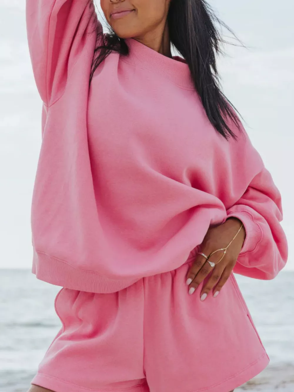Relaxed Fit Round Neck Sweatshirt and Shorts Set, image 4