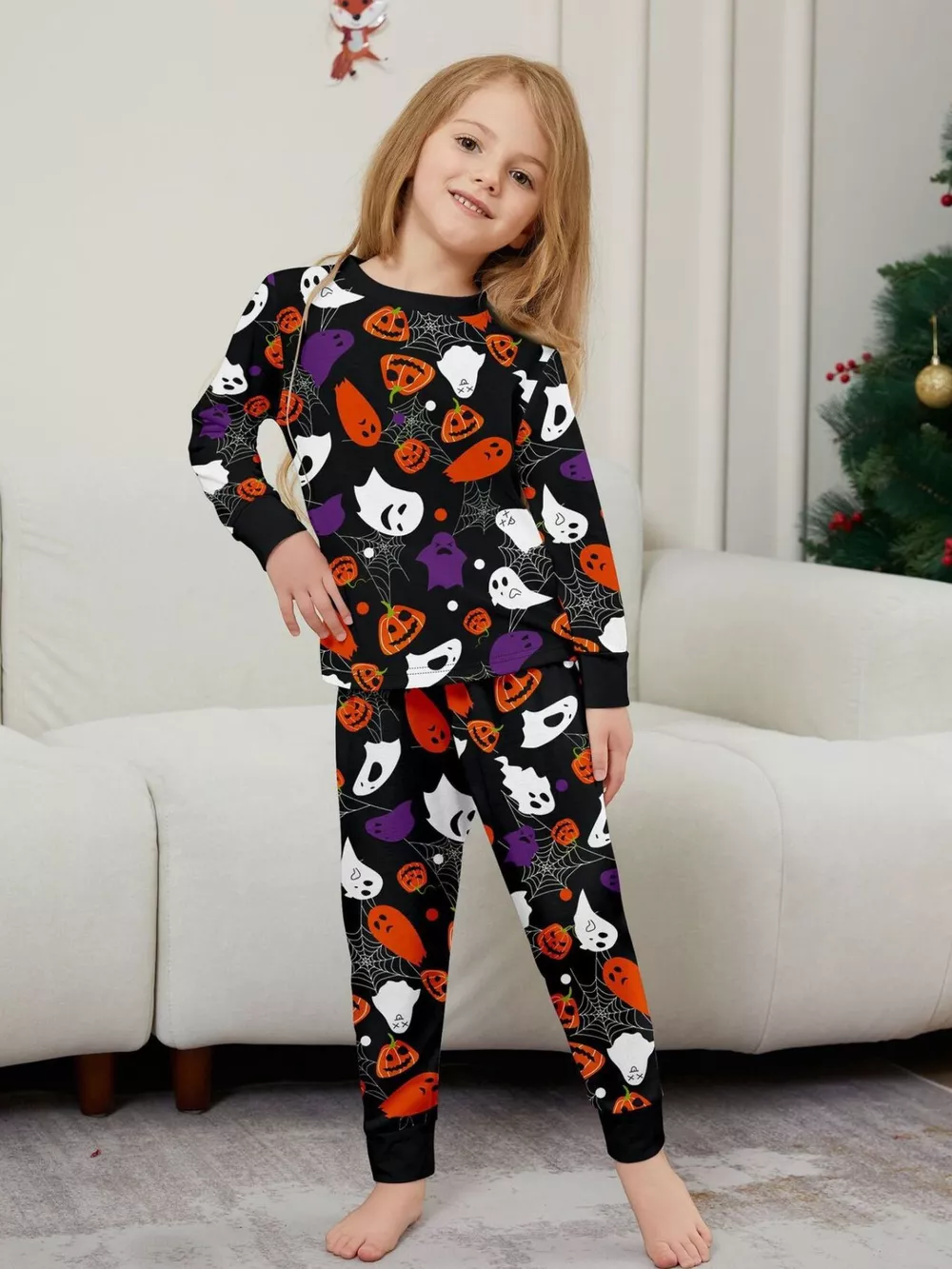 Full Size Halloween Themed Family Matching Pajama Set with Ghost and Pumpkin Print Plus Size, image 10