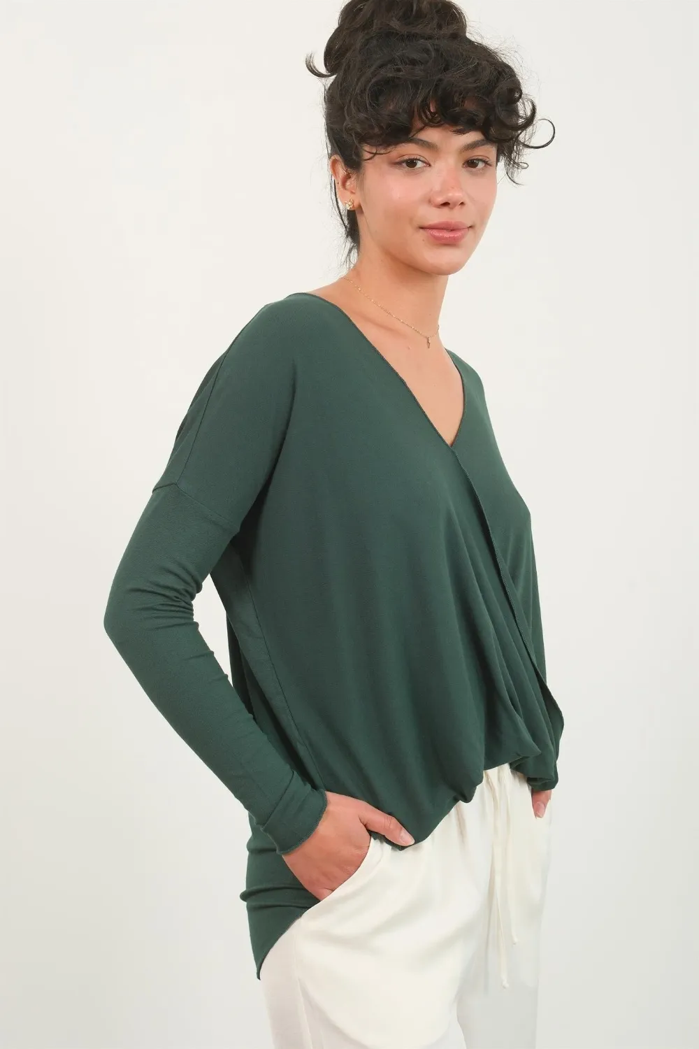 Draped Drop Shoulder Long Sleeve Top, image 3