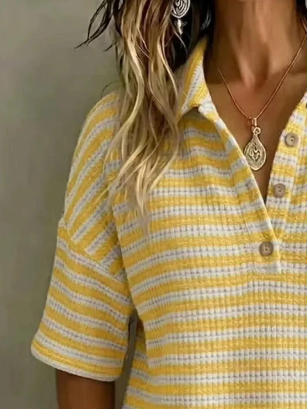 Full Size Contrast Striped Knit Polo Shirt Plus Size, image 16