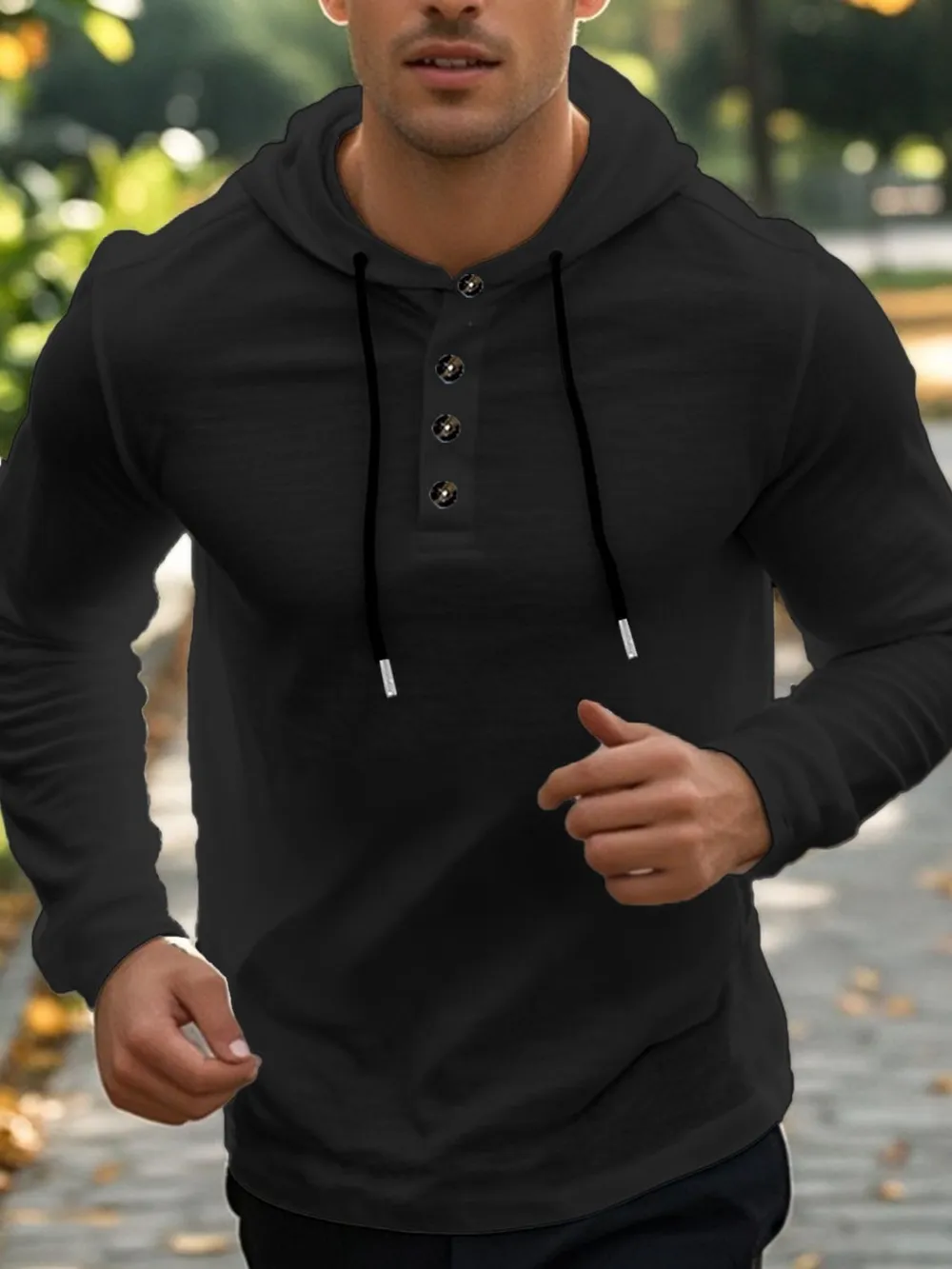 Men's Full Size Drawstring Button Detail Long Sleeve Hoodie Plus Size, image 10
