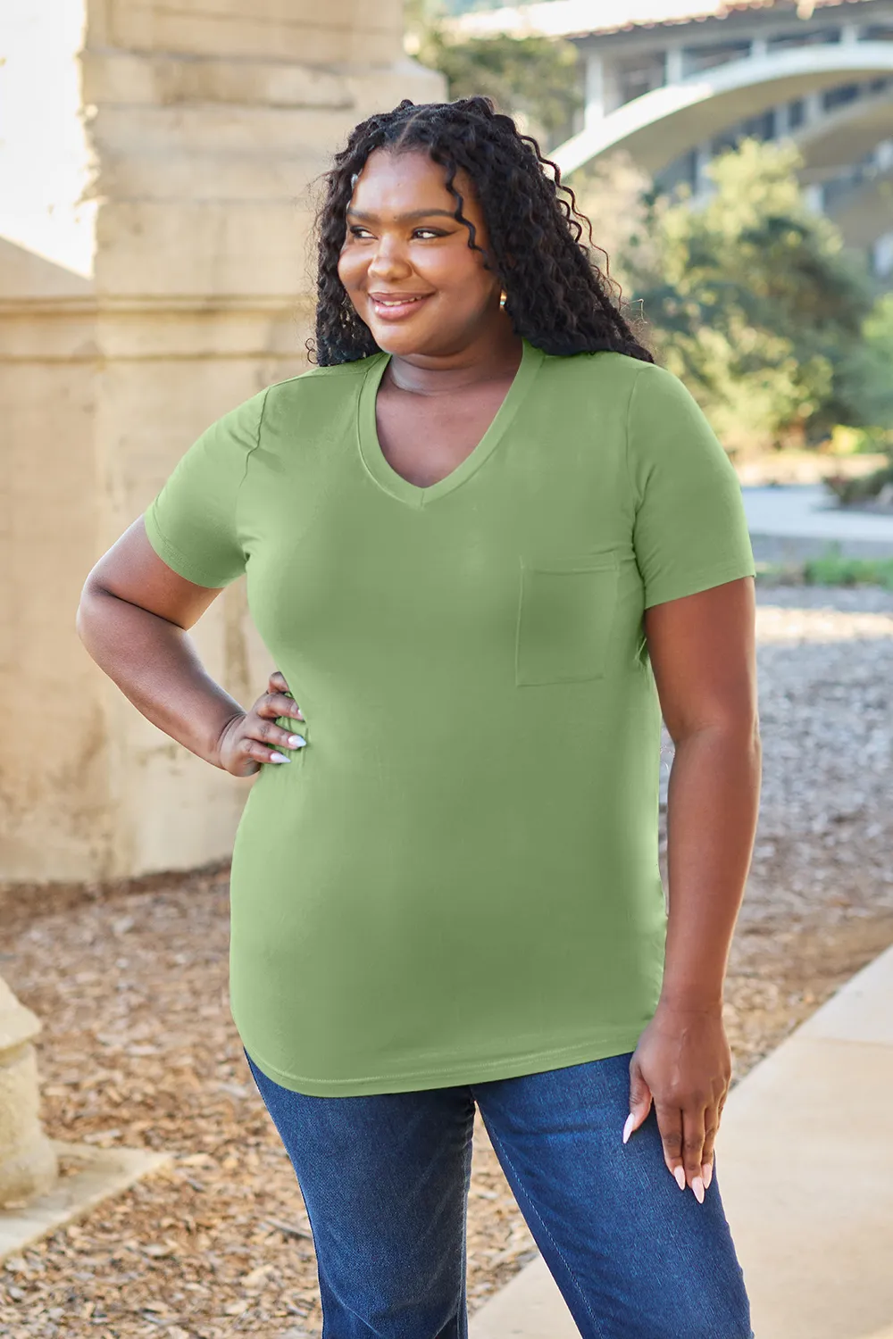 Bamboo Full Size V-Neck Short Sleeve T-Shirt, image 2