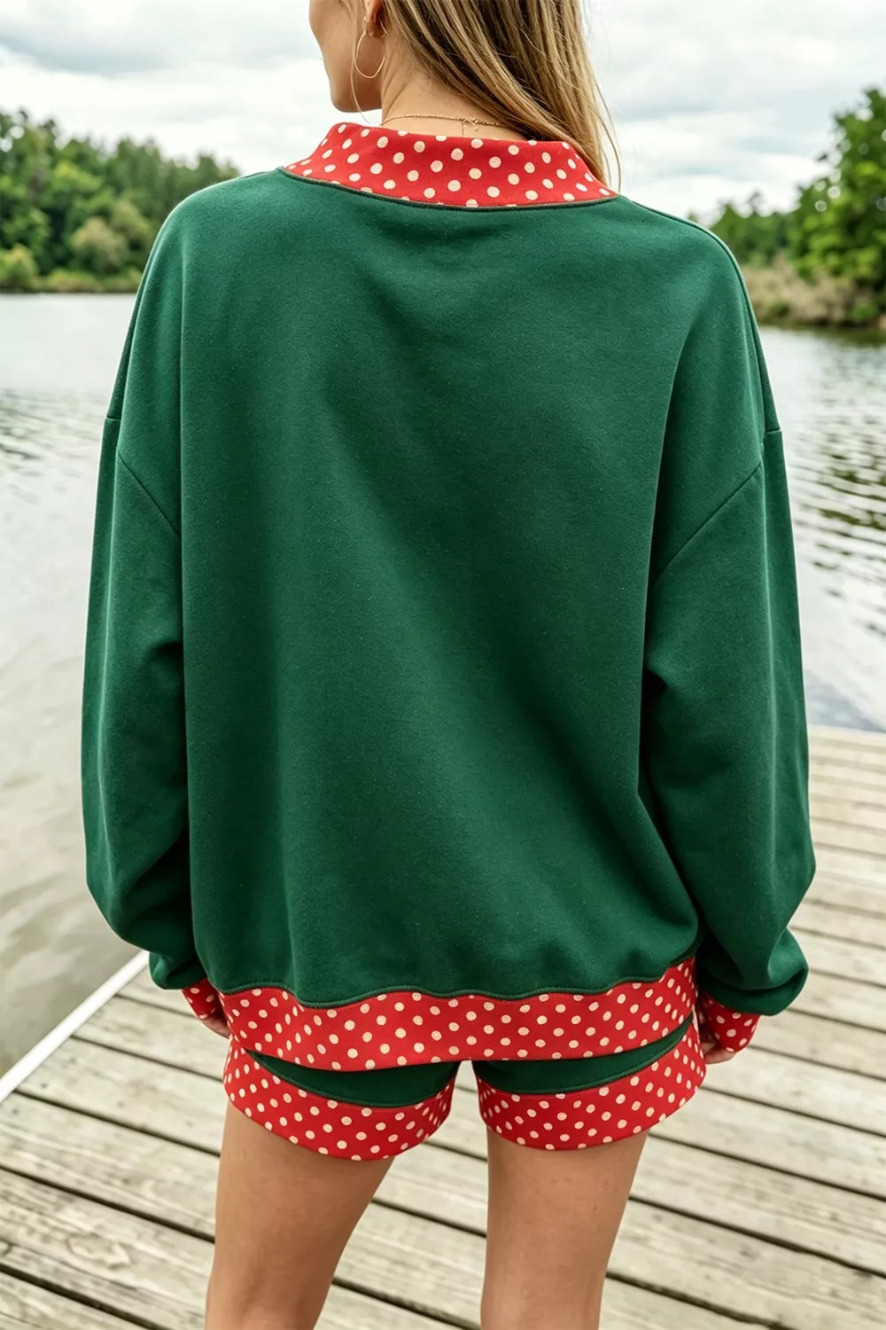 Polka Dot Trim Sweatshirt and Shorts Set, image 6