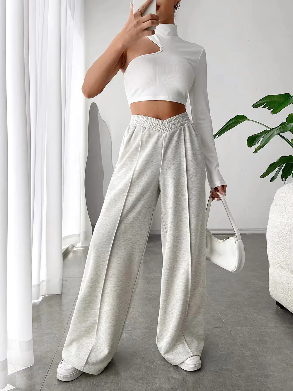 Elastic Waist Wide Leg Pants, image 2