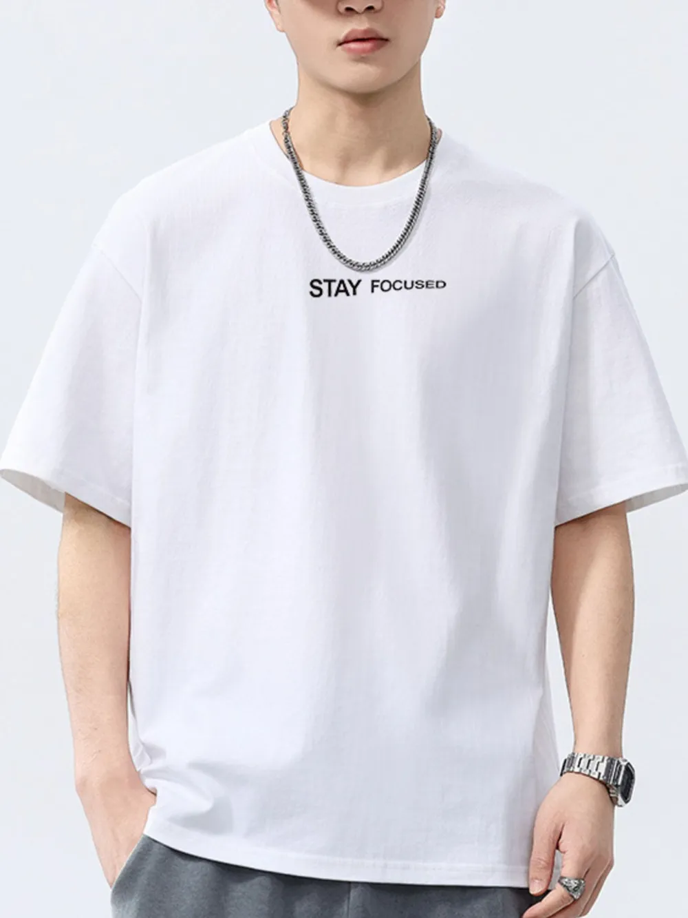 Men's Full Size Letter Round Neck Short Sleeve T-Shirt Plus Size, image 7