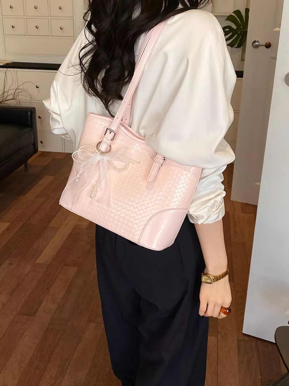 Textured PU Leather Shoulder Bag, image 6