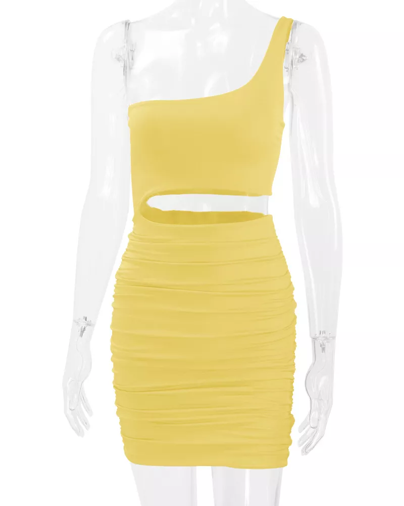 One-Shoulder Cutout Ruched Bodycon Mini Dress, image 18