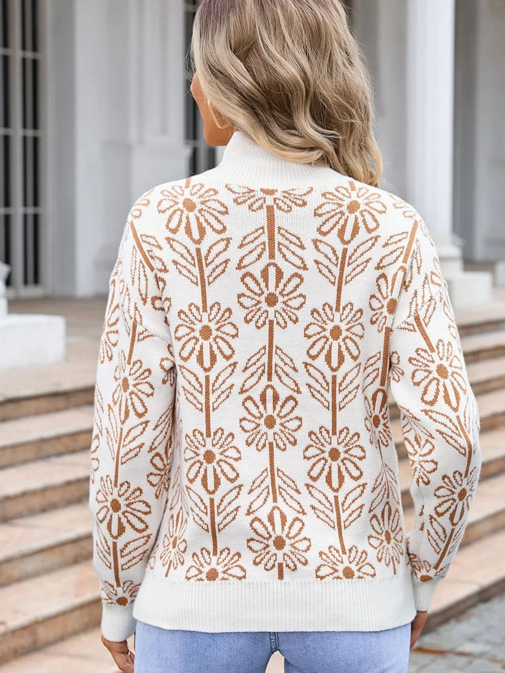 Flower Turtleneck Long Sleeve Sweater, image 2