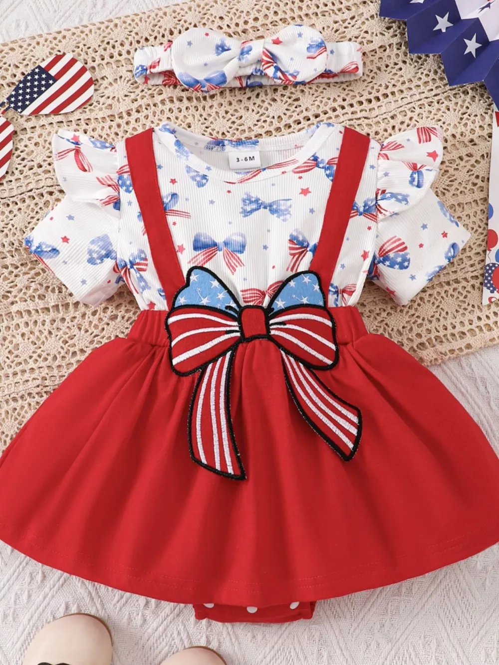 Children's Patriotic USA Ruffle Sleeve One-Piece with Headband