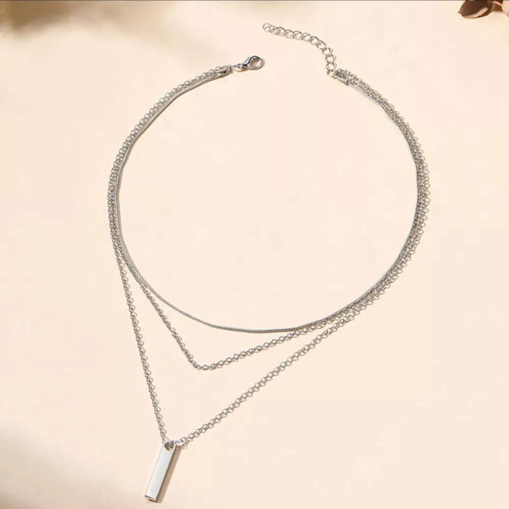 Three Layered Bar Pendant Necklace, image 2