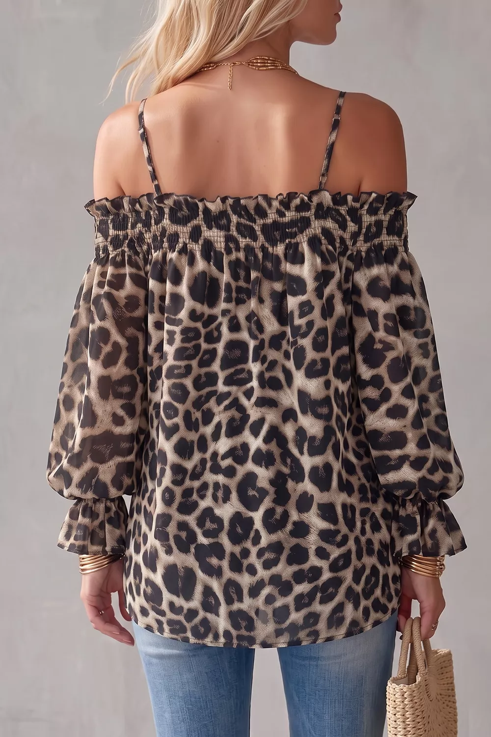 Spaghetti Strap Leopard Long Sleeve Blouse, image 2