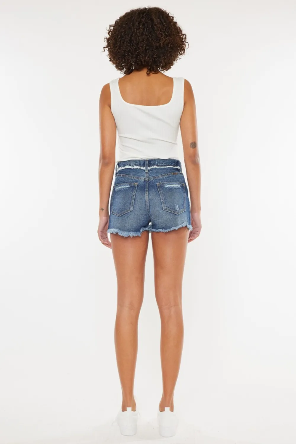 Distressed Button Fly Denim Shorts, image 2