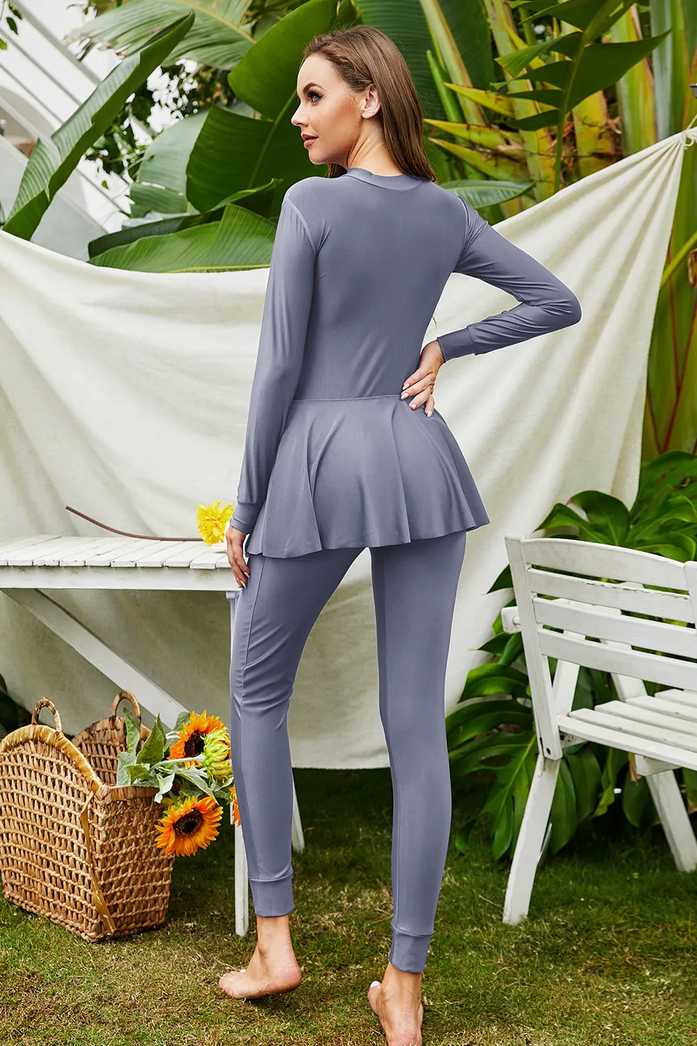 Mock Neck Long Sleeve One-Piece Swimwear, image 19