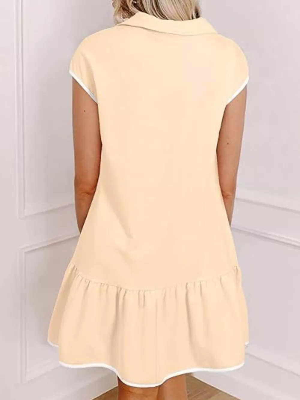 Zip Front Cap Sleeve Ruffle Hem Dress, image 3