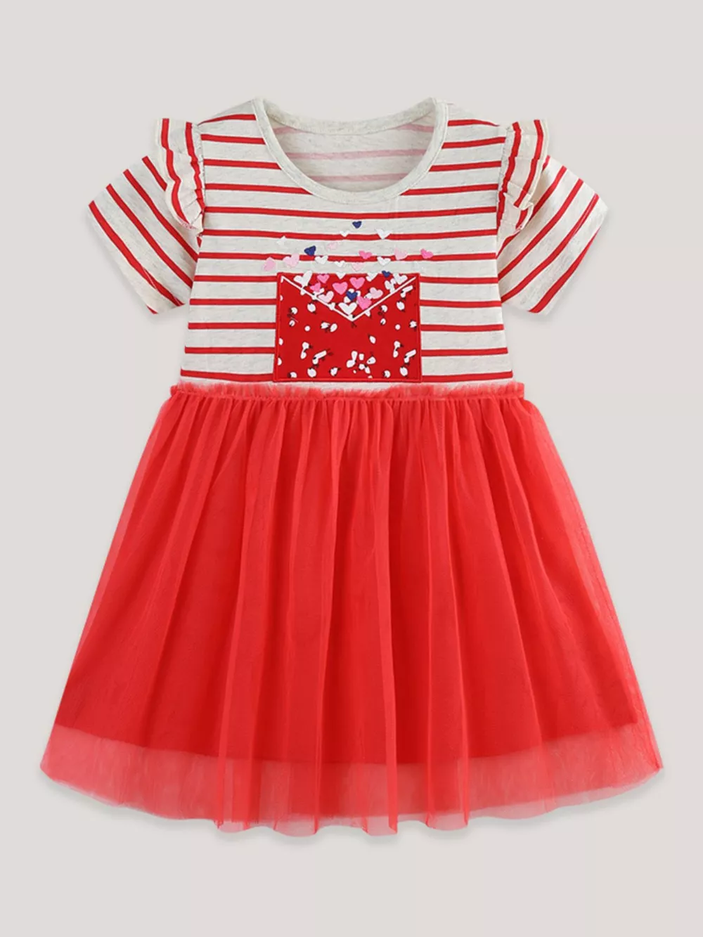 Children's Striped Short Sleeve Tulle Dress, image 2