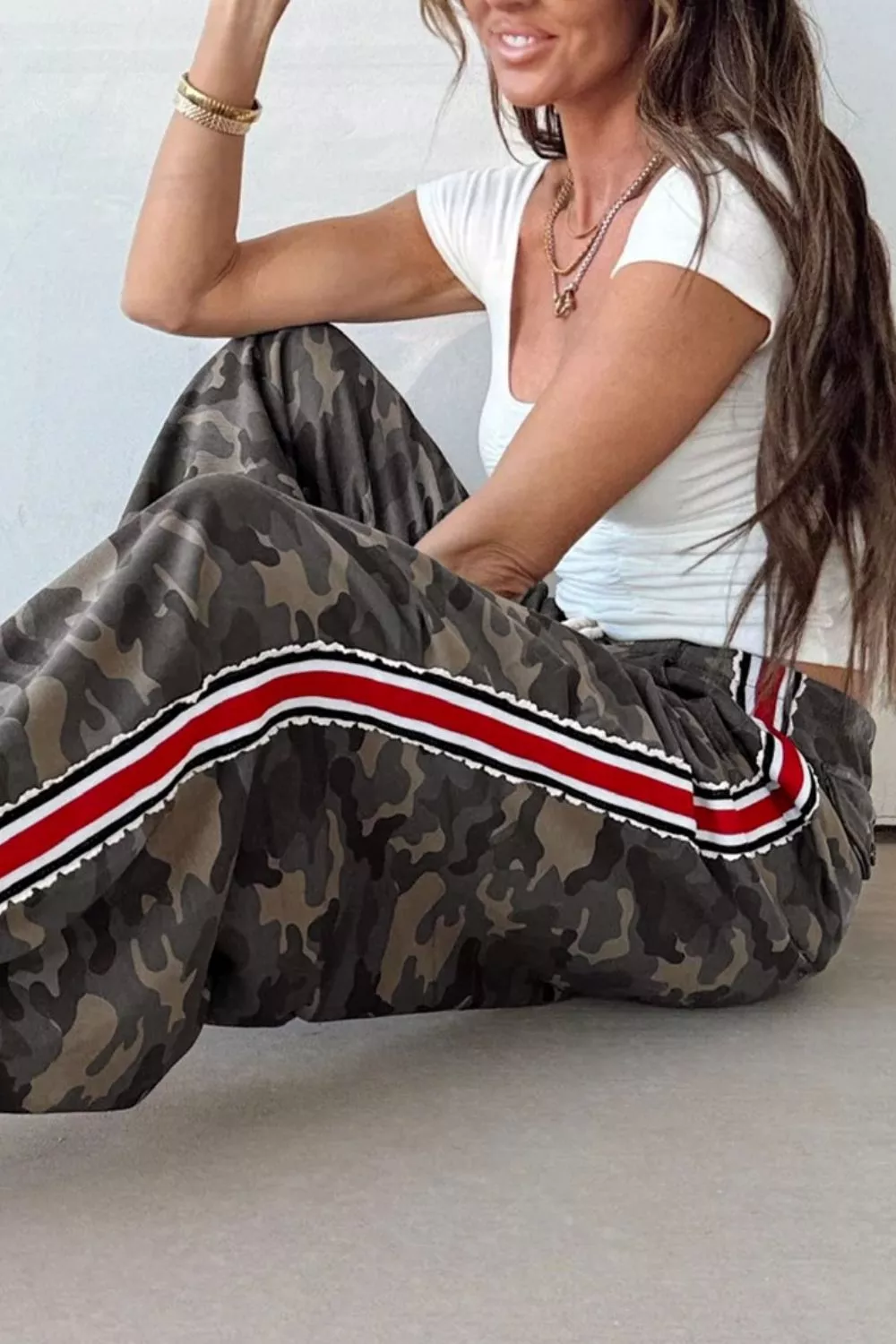 Camo Print Drawstring Waist Joggers, image 5