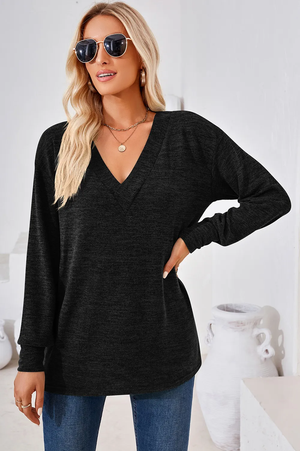 V-Neck Dropped Shoulder T-Shirt, image 6