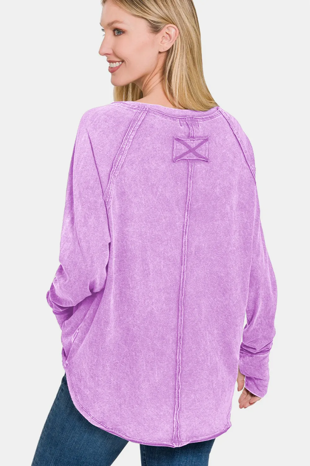 Round Neck Thumbhole Long Sleeve T-Shirt, image 2