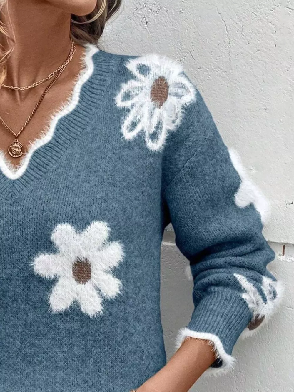 Floral V-Neck Long Sleeve Sweater, image 15
