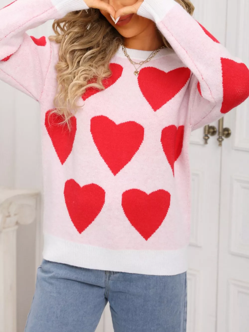 Valentine's Day Heart Round Neck Knitted Sweater, image 5