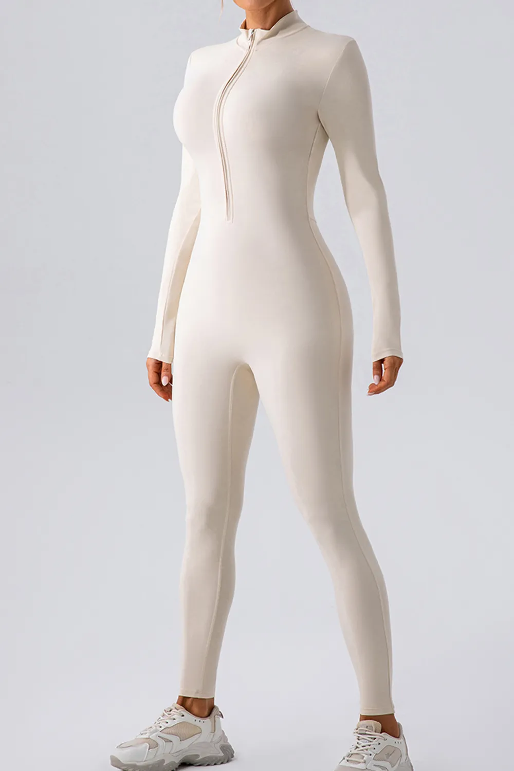 Half Zip Mock Neck Active Jumpsuit, image 3