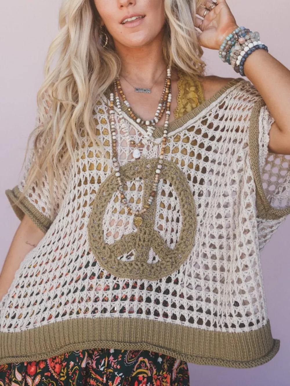 Peace Sign Crochet Knit Cover Up, image 9