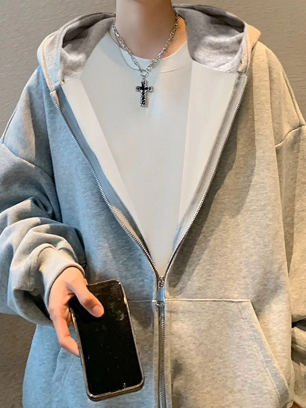 Men's Plus Size Zip Up Oversized Hoodie, image 5