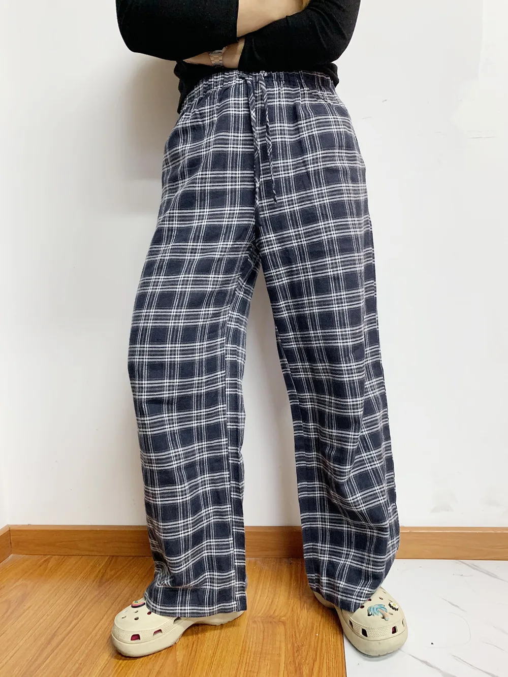 Plaid Drawstring Wide Leg Pants, image 3