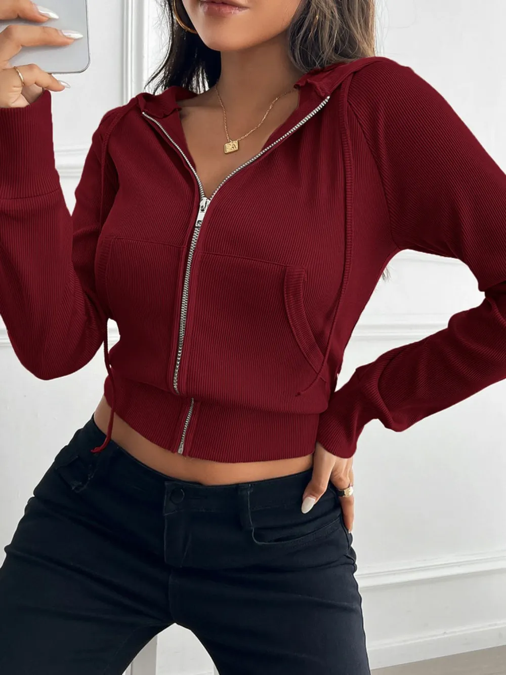 Zip Up Long Sleeve Hooded Outerwear, image 3