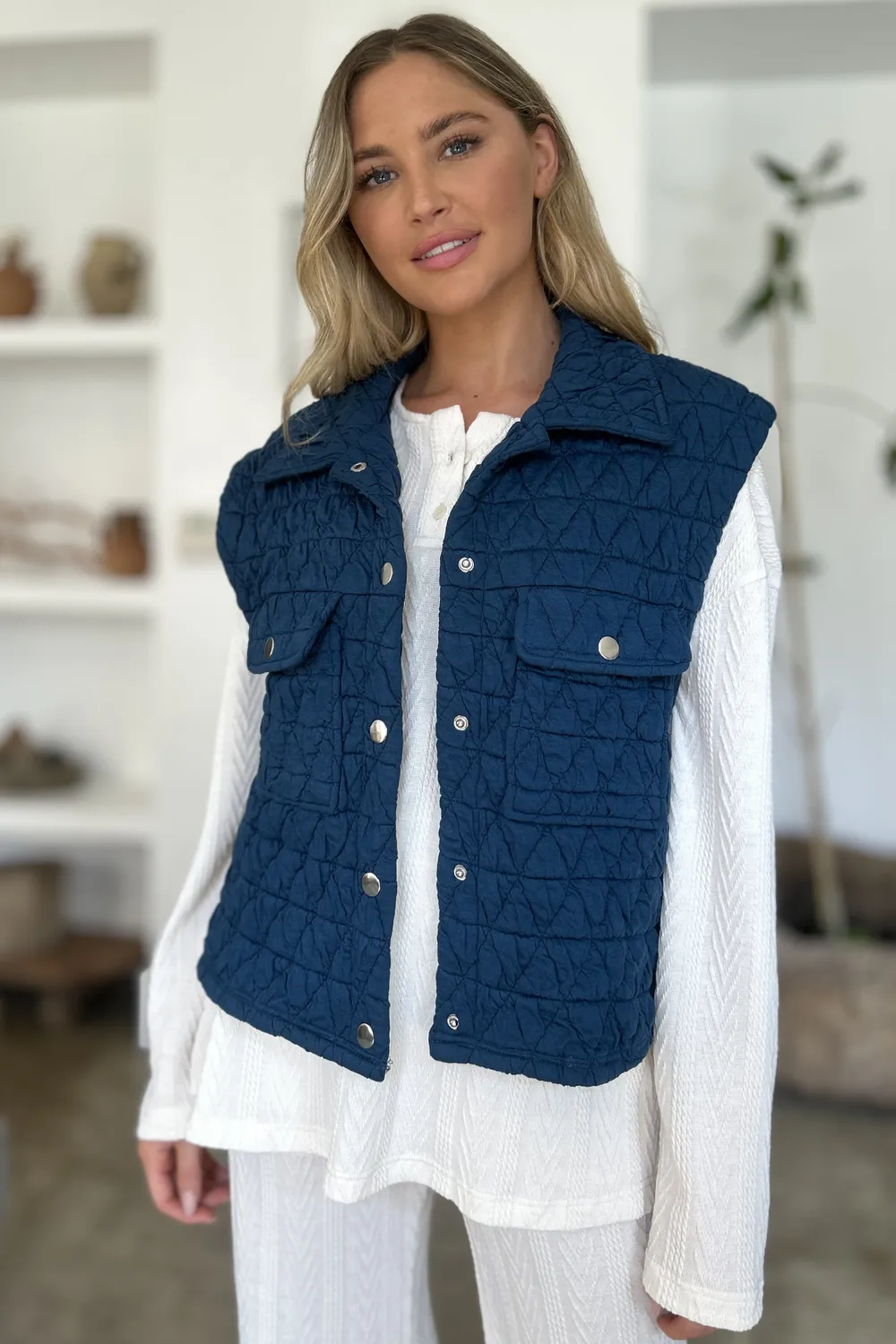 Full Size Pocketed Texture Snap Down Vest Coat, image 3