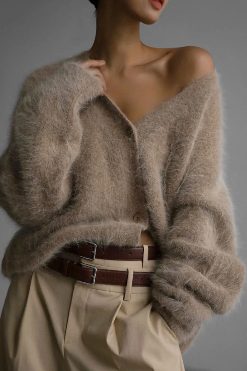 Fuzzy Button Down Long Sleeve Cardigan, image 2