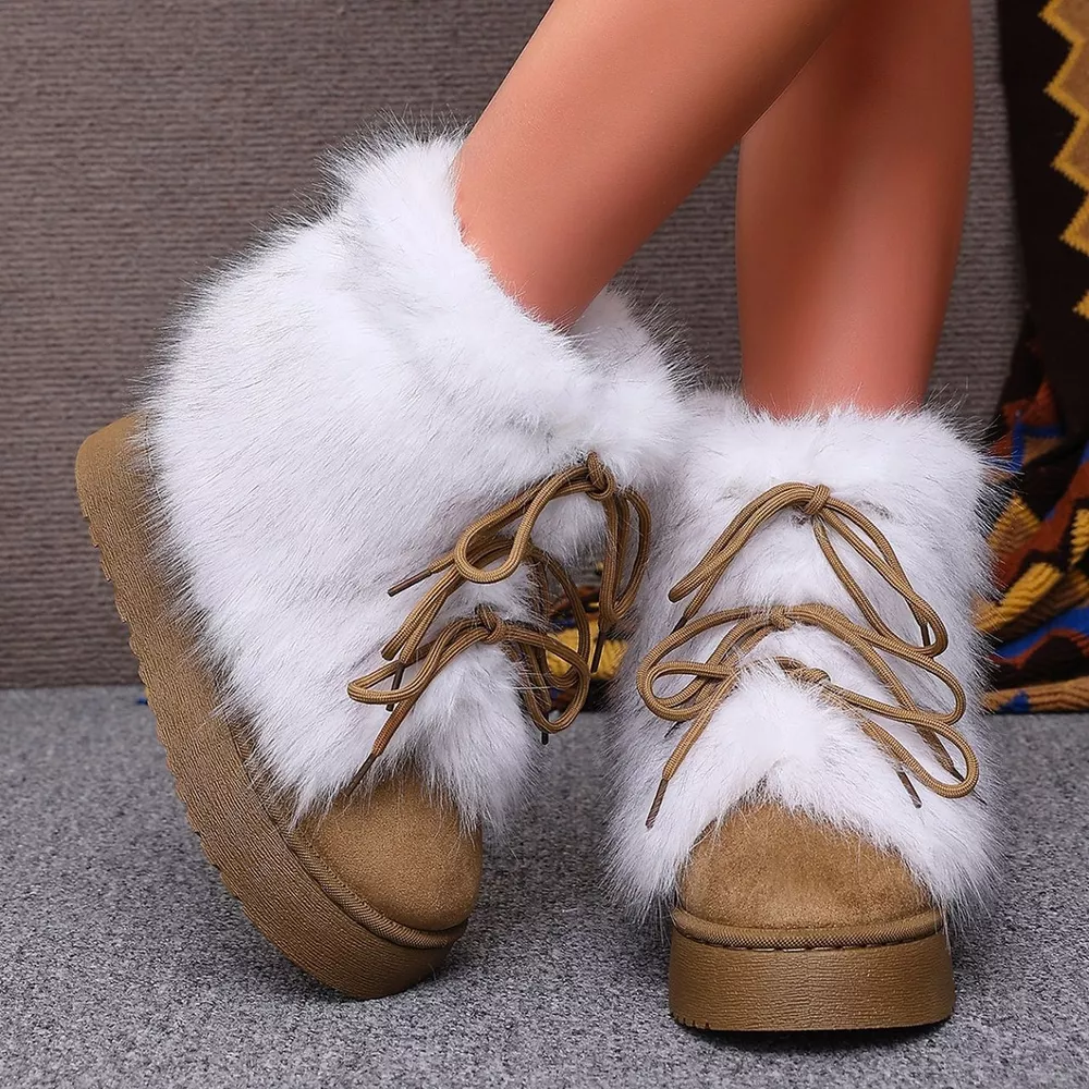 Winter Faux Fur Trimmed Lace-Up Boots, image 3