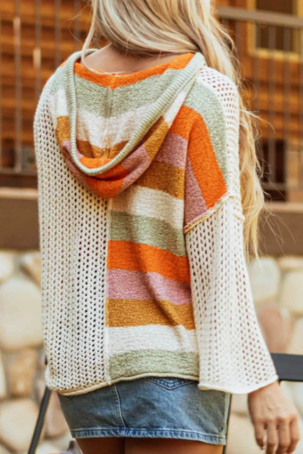 Openwork Color Block Hooded Sweater, image 7
