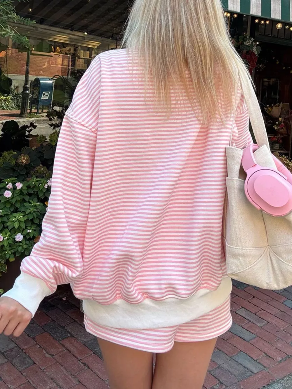 Striped Mock Neck Sweatshirt and Shorts Set, image 5