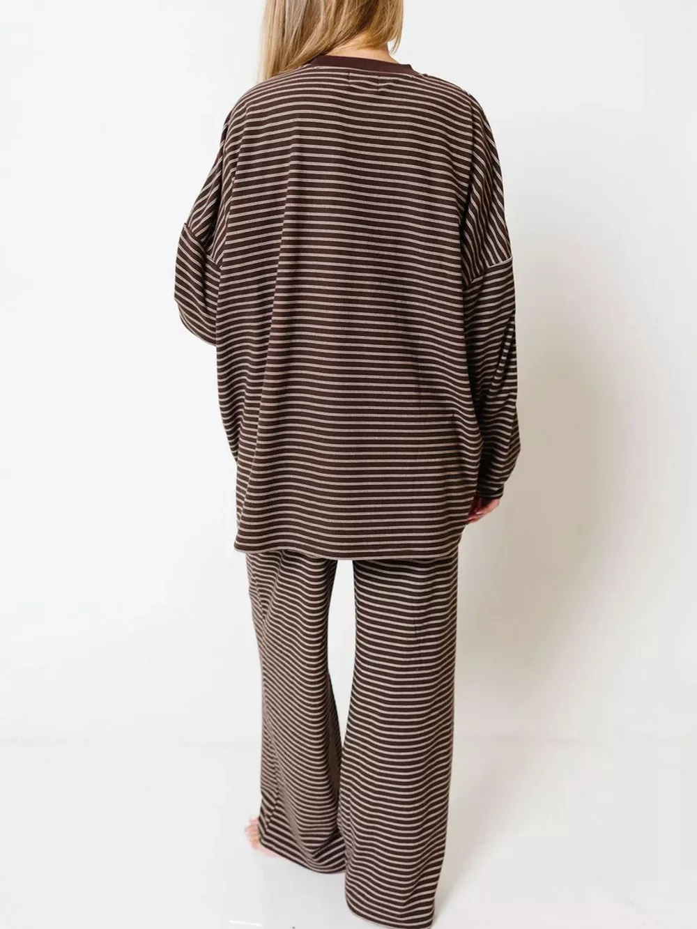Striped Long Sleeve Top and Wide Leg Pants Set, image 3