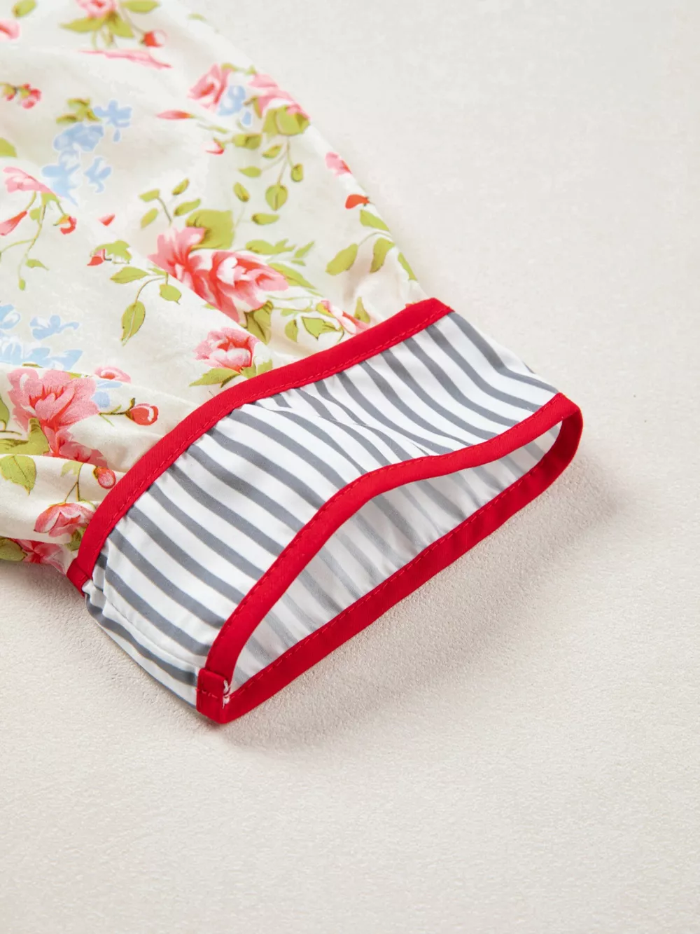 Striped Edge 3/4 Puff Sleeve Floral Dress, image 8