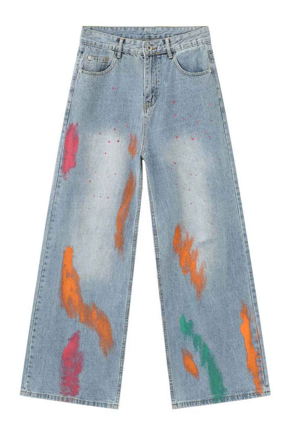 Men's Splash Print Wide Leg Jeans