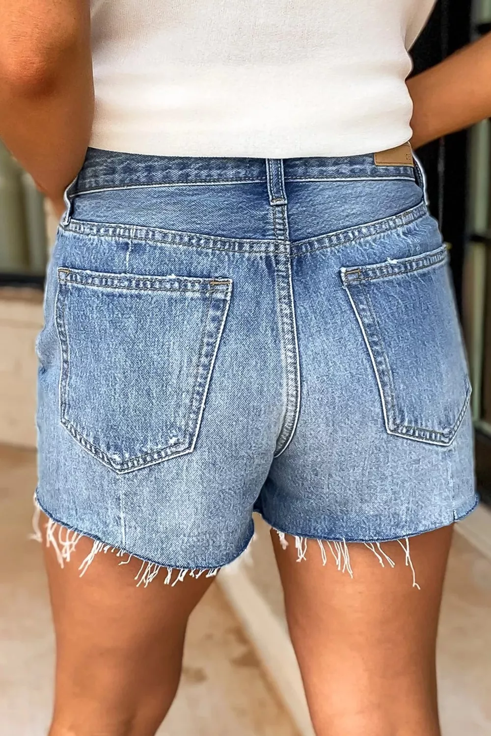 Frayed Hem High-Waisted Denim Shorts, image 2