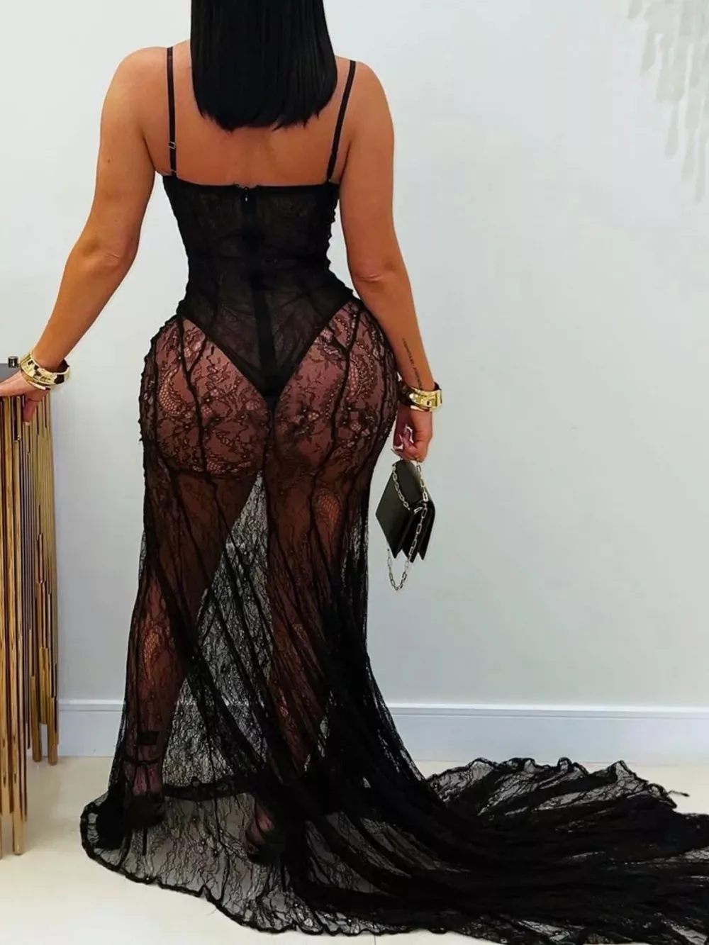 Sweetheart Neck Sheer Lace Maxi Dress, image 4
