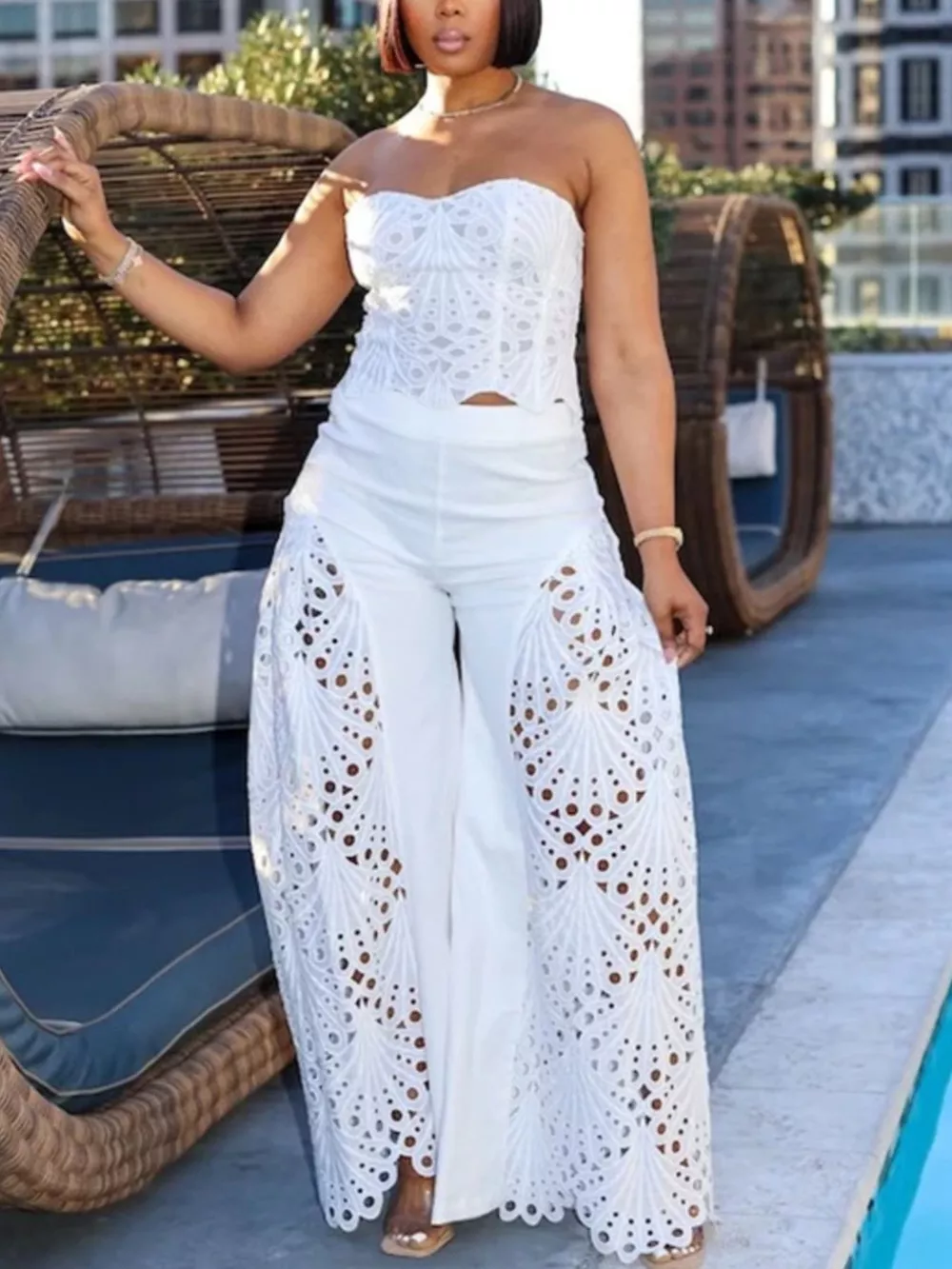 Cutout Tube Top and Wide Leg Pants Set, image 2