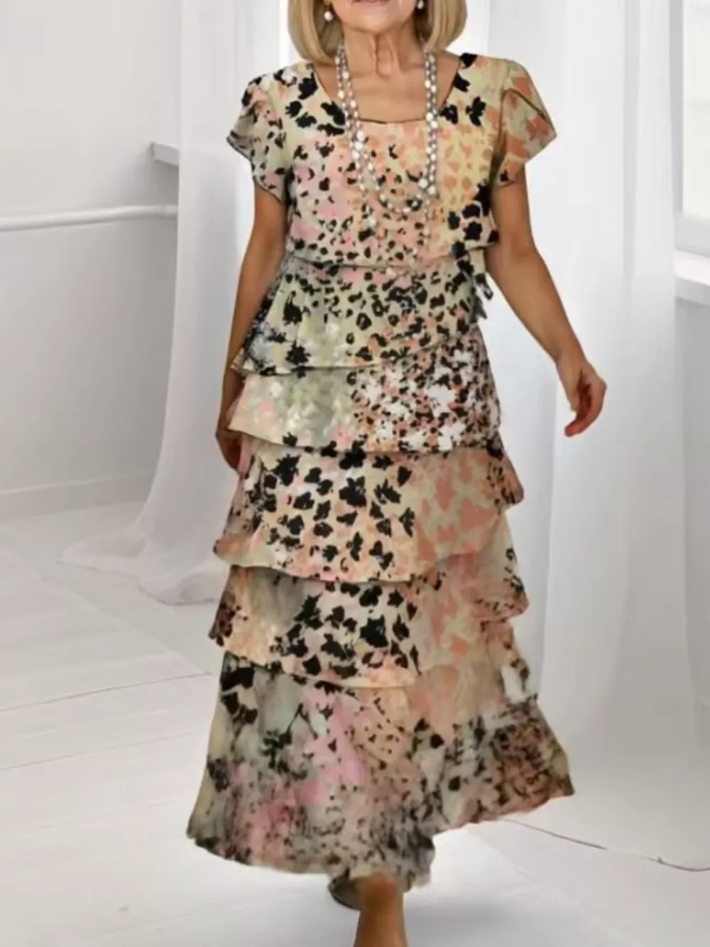 Ruffle Layered Printed Maxi Dress, image 2