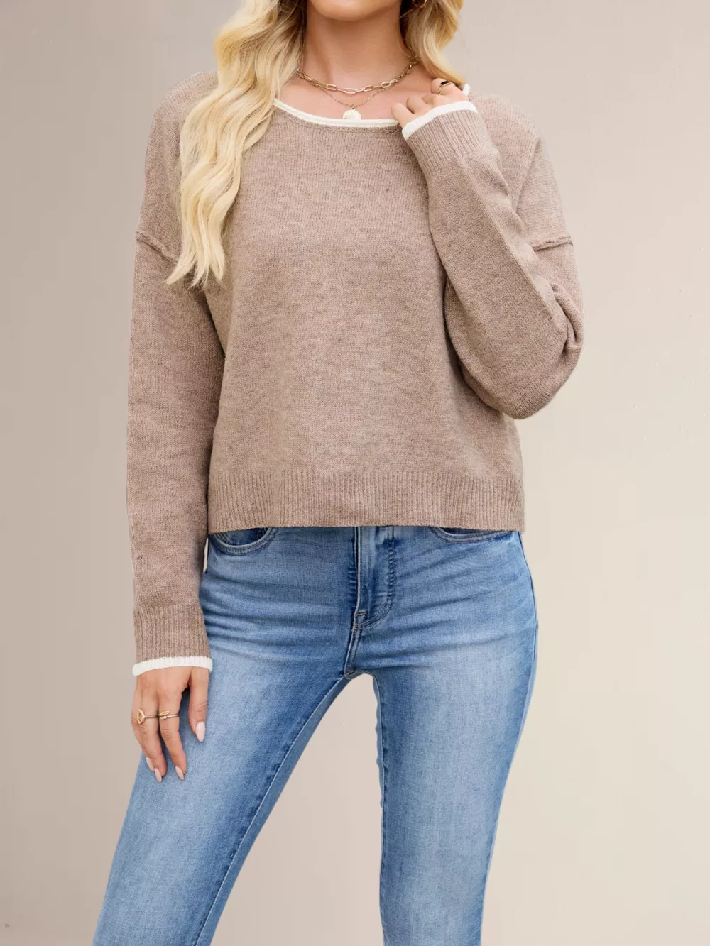 Round Neck Dropped Shoulder Sweater, image 10