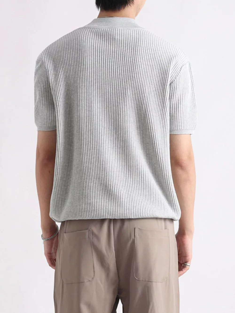 Men's Plus Size Ribbed Knit Mock Neck Short Sleeve T-Shirt, image 9