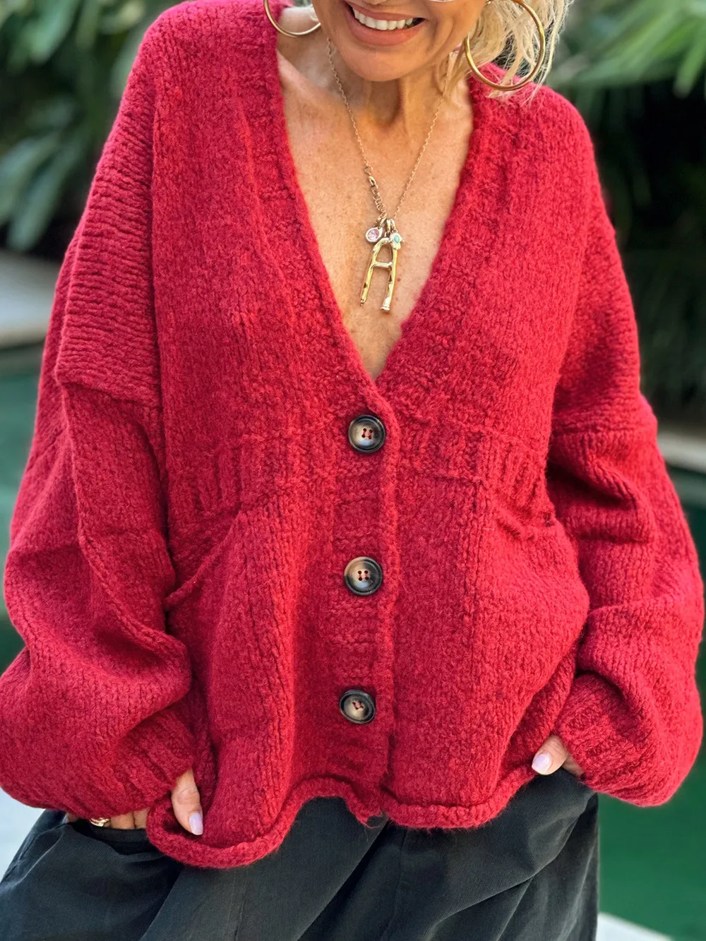 Pocketed V-Neck Button Up Cardigan, image 3