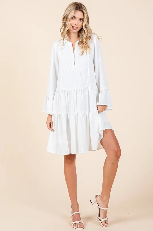 Tiered Notched Flare Sleeve Dress, image 2