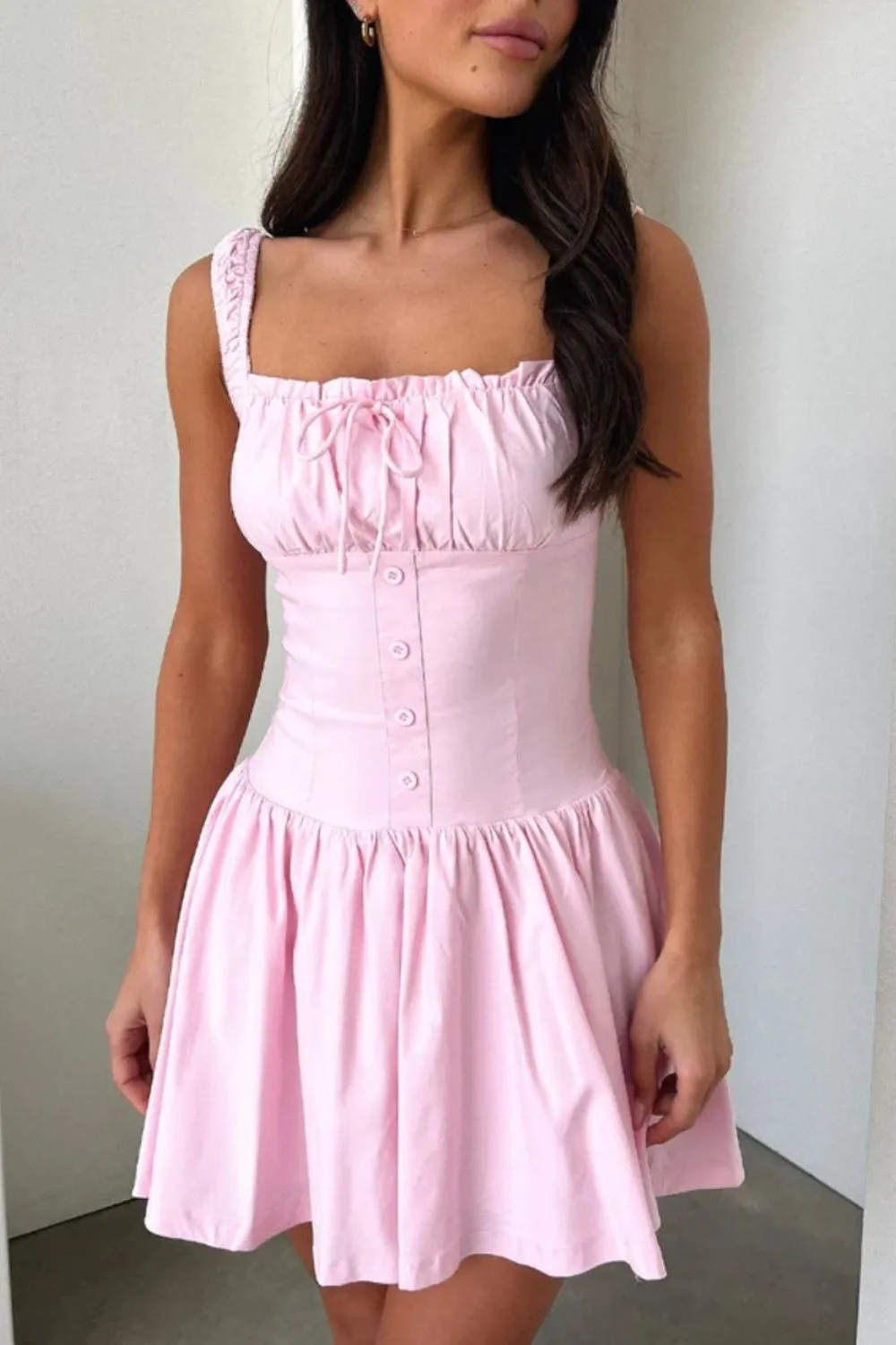 Decorative Button Square Neck Cami Dress, image 9
