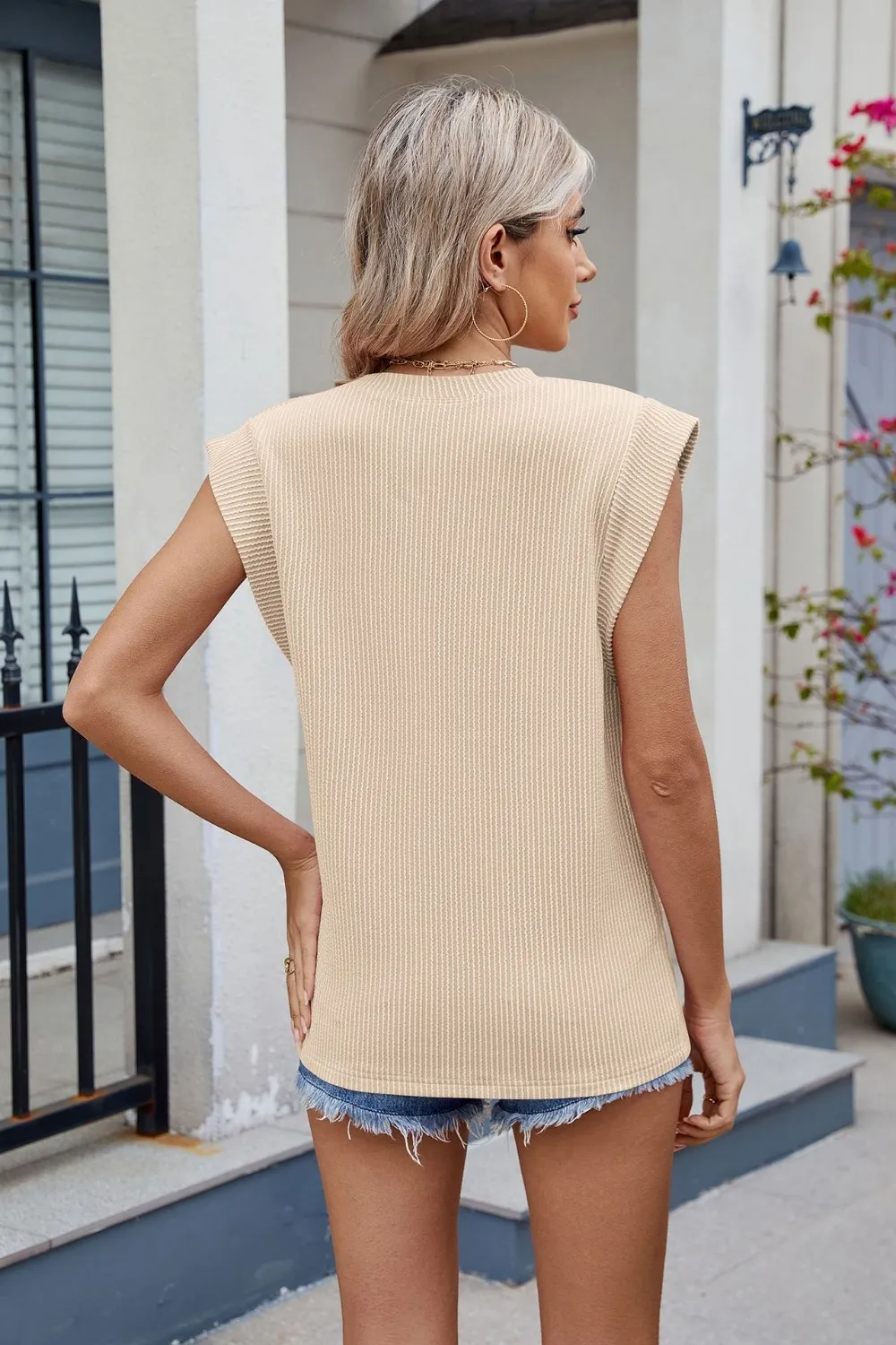 Corded Rib Round Neck T-Shirt, image 8