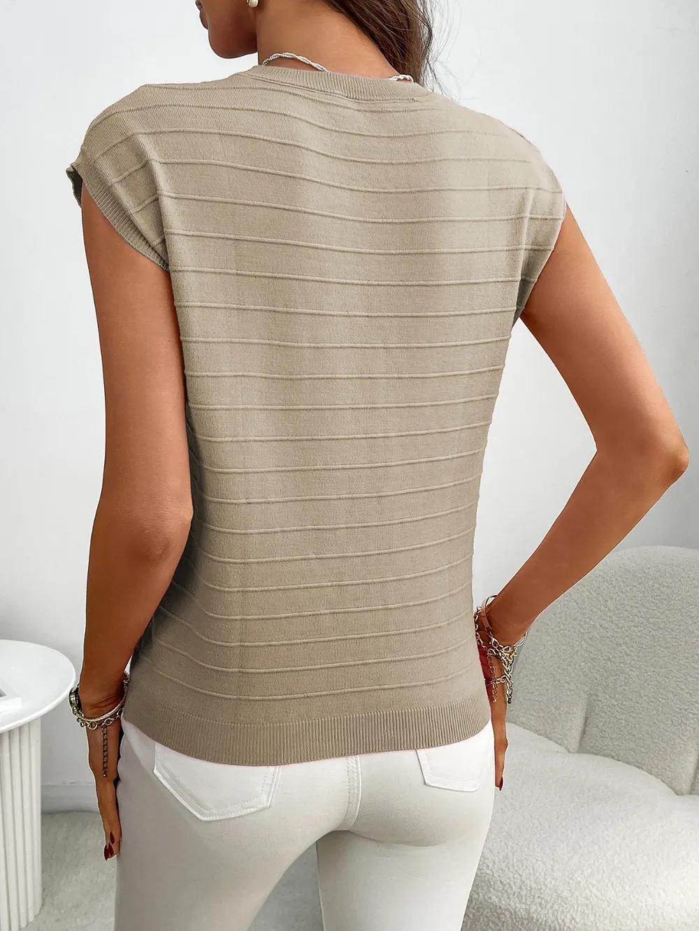 Round Neck Cap Sleeve Knit Top, image 13