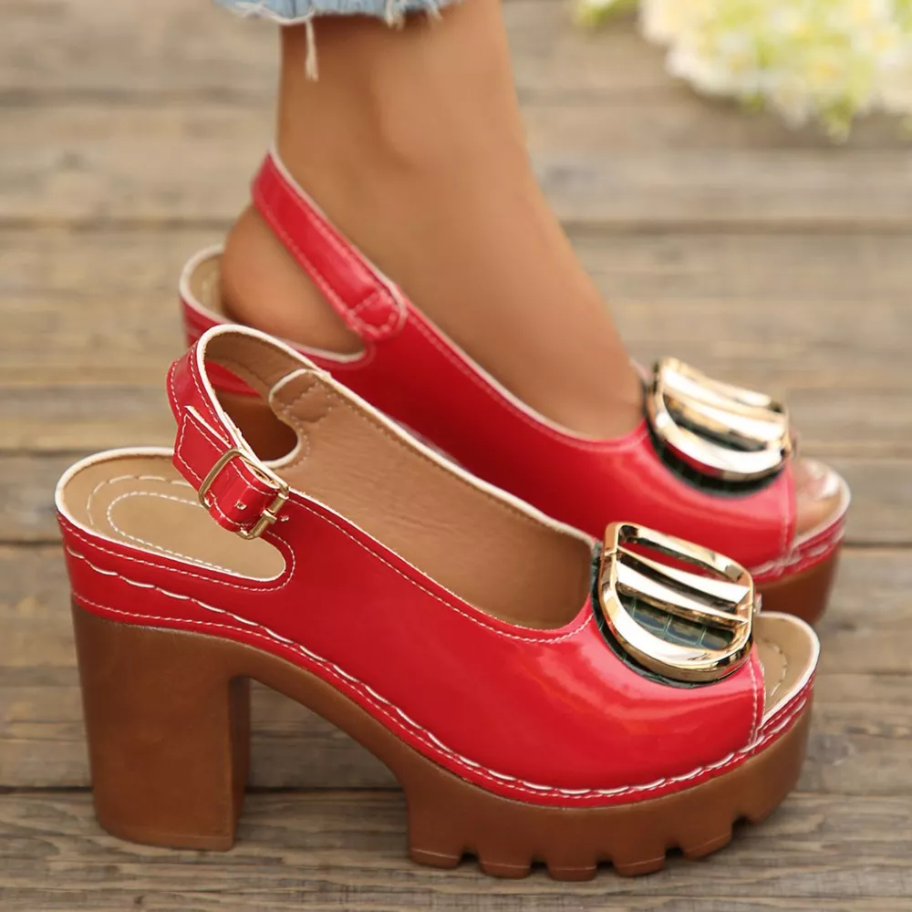 Peep Toe Block Heels Sandals, image 5