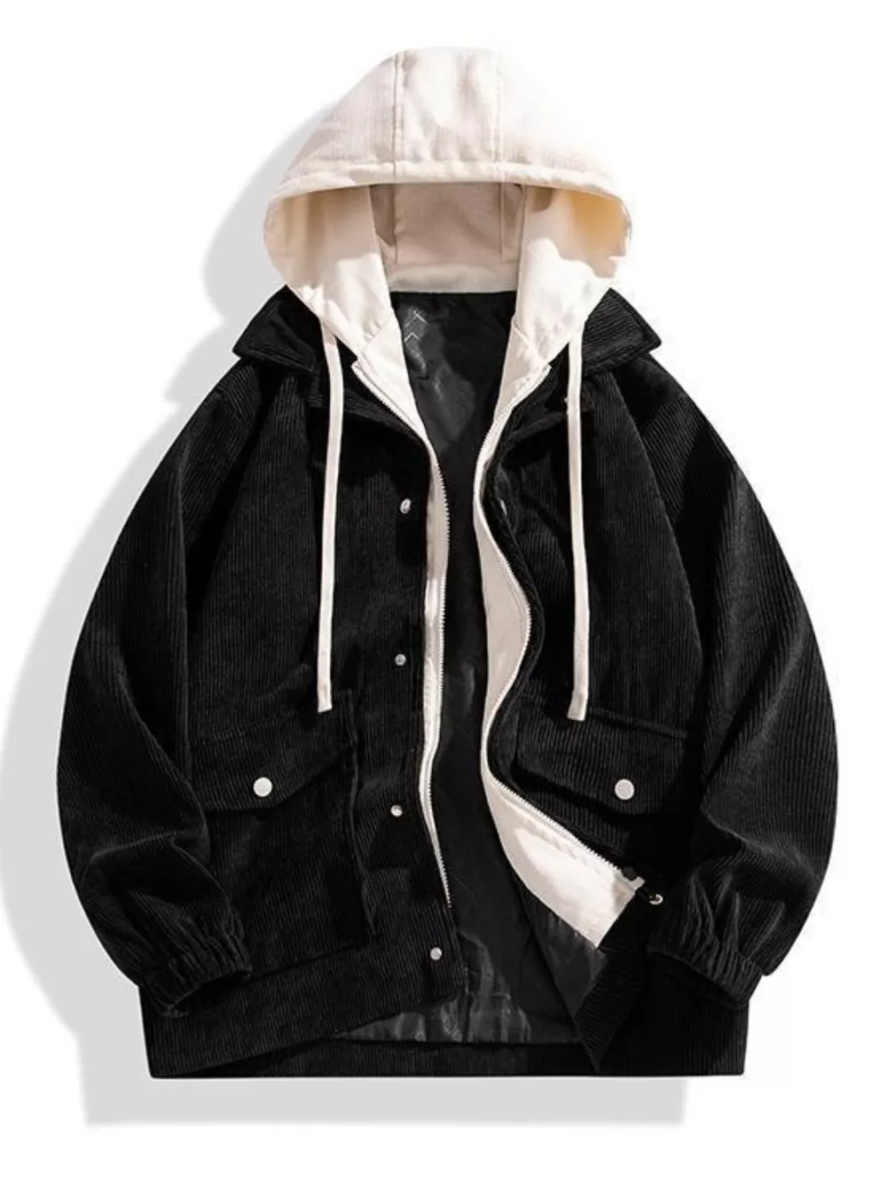 Men's Plus Size Casual Corduroy Snap Down Hooded Jacket, image 4